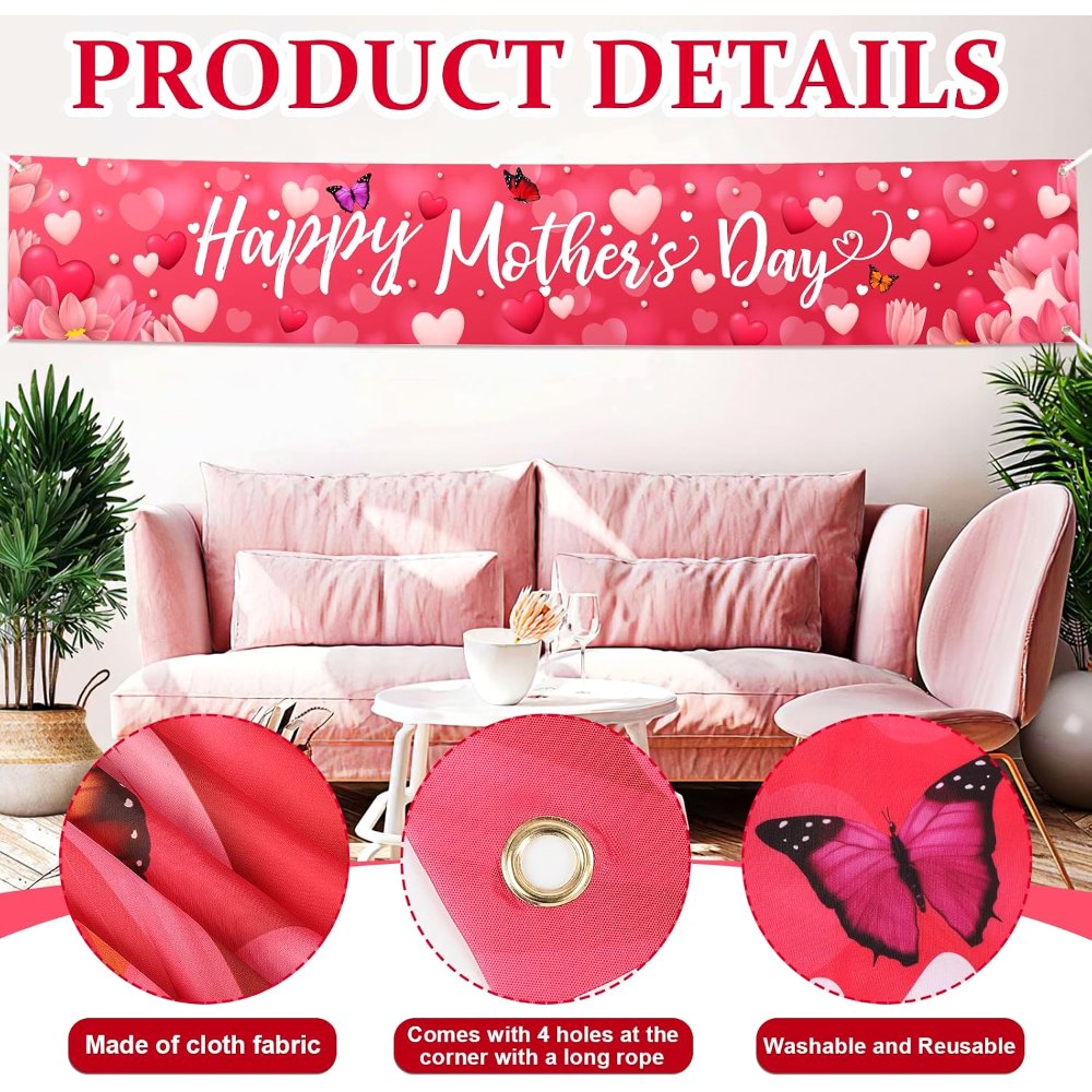 Large Happy Mother's Day Banner Decorations Mothers Day, view 3