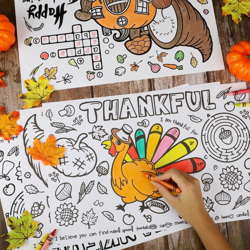Large Thanksgiving Coloring Placemats for Kids Fall Table, view 5