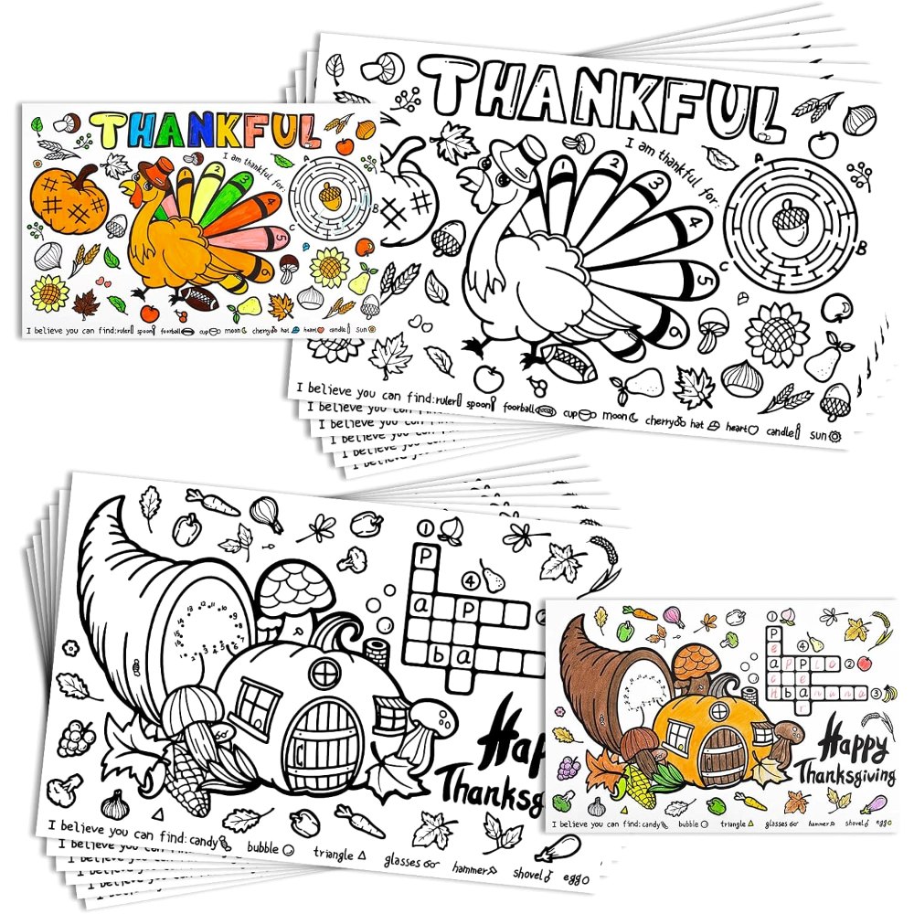 Large Thanksgiving Coloring Placemats for Kids Fall Table