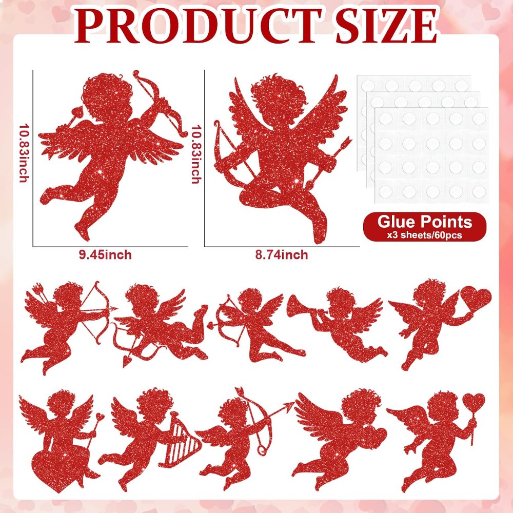 Large Valentine's Day Cutouts Glitter Cupid Paper Cutout, view 2