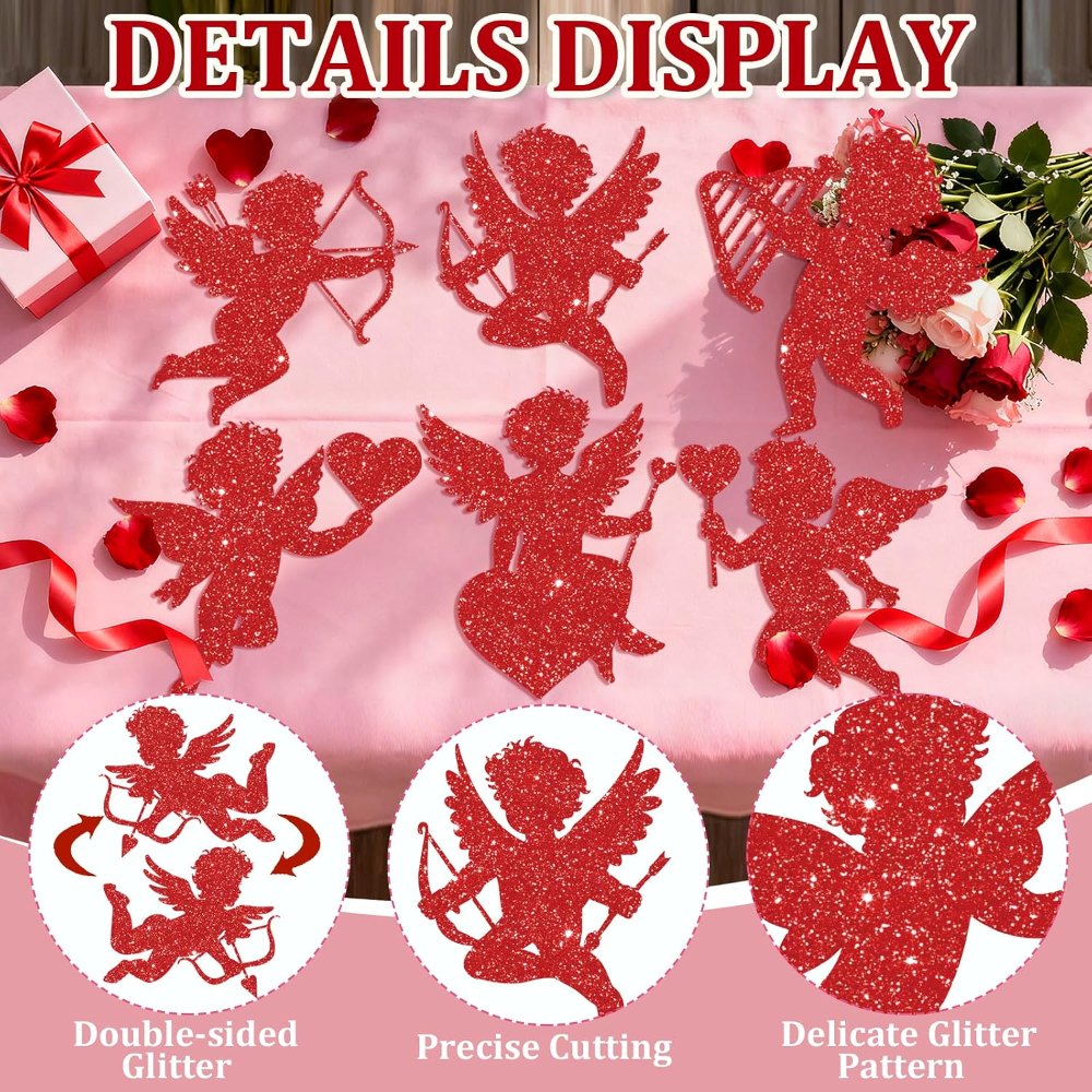 Large Valentine's Day Cutouts Glitter Cupid Paper Cutout, view 3