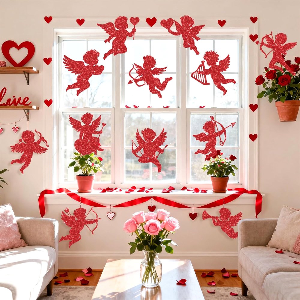 Large Valentine's Day Cutouts Glitter Cupid Paper Cutout, view 4