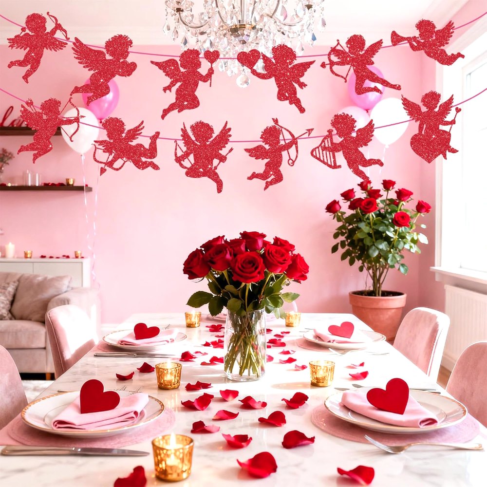 Large Valentine's Day Cutouts Glitter Cupid Paper Cutout, view 6