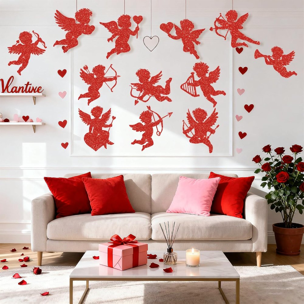 Large Valentine's Day Cutouts Glitter Cupid Paper Cutout, detail 7