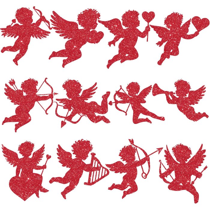 Large Valentine's Day Cutouts Glitter Cupid Paper Cutout