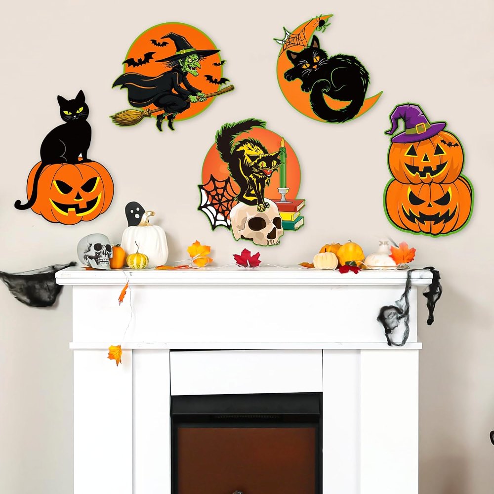 Large Vintage Halloween Decorations Cardboard Cutout Set, view 6