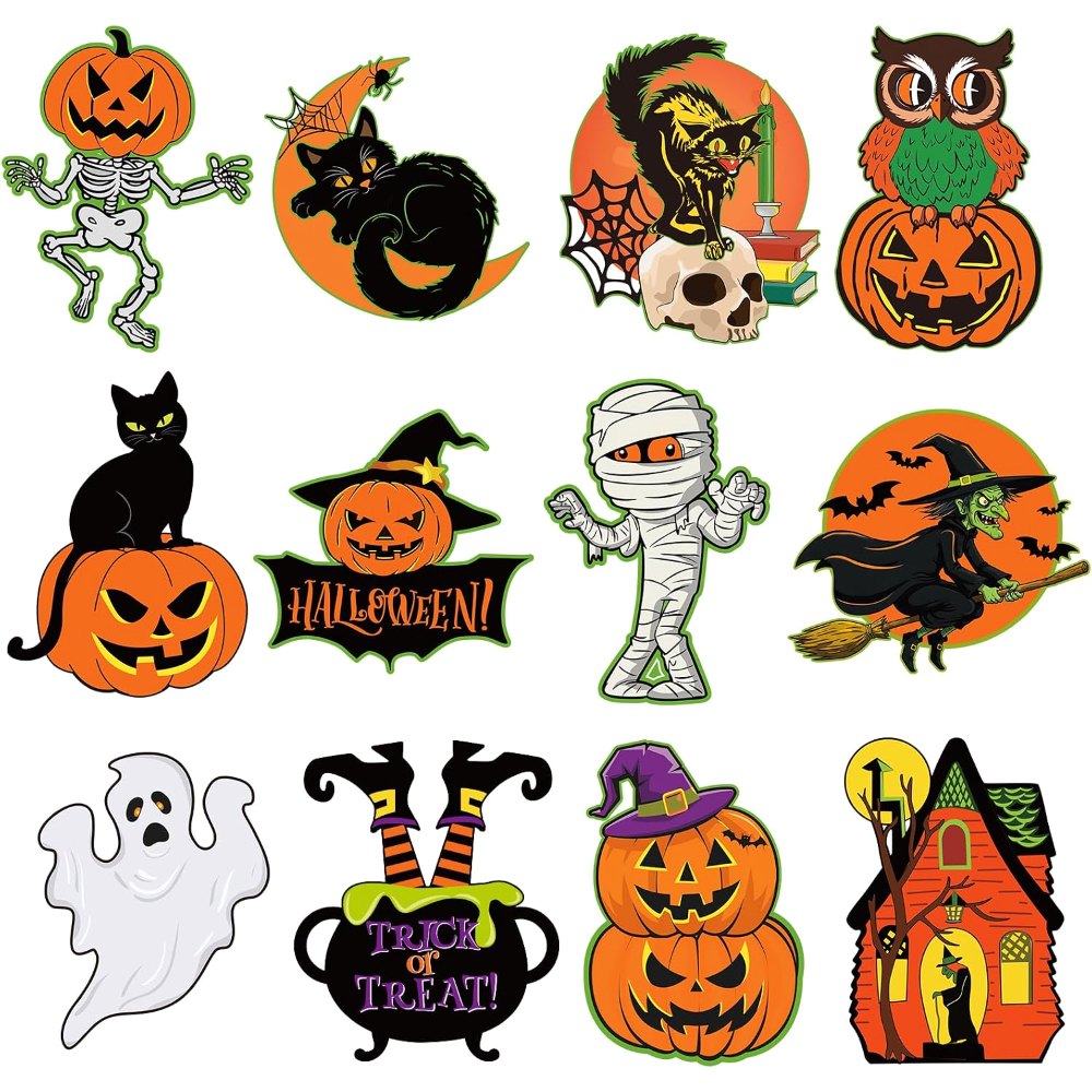 Large Vintage Halloween Decorations Cardboard Cutout Set