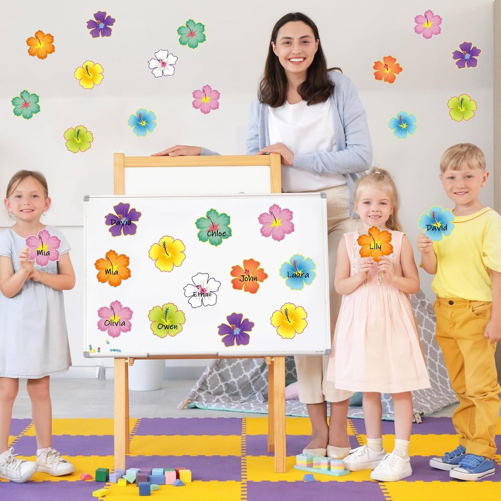 Luau Hibiscus Flower Cutouts Back to School Bulletin, view 5