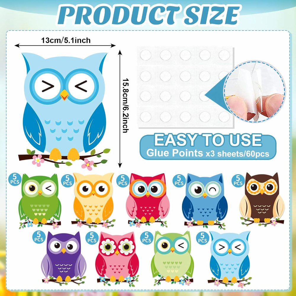 Owl Cutouts Colorful Owl Bulletin Board Decor Owls Name, view 2