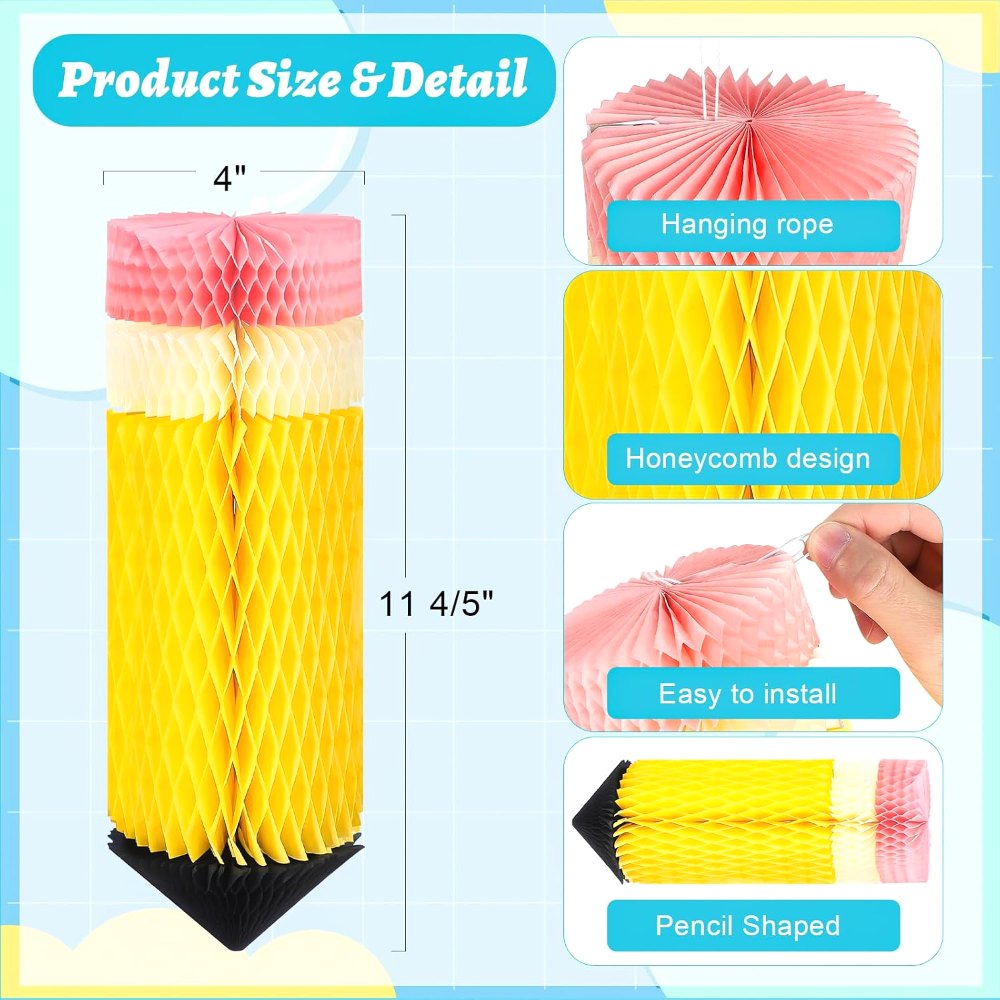 Pencil Hanging Honeycombs Classroom Decor - Back to, view 2