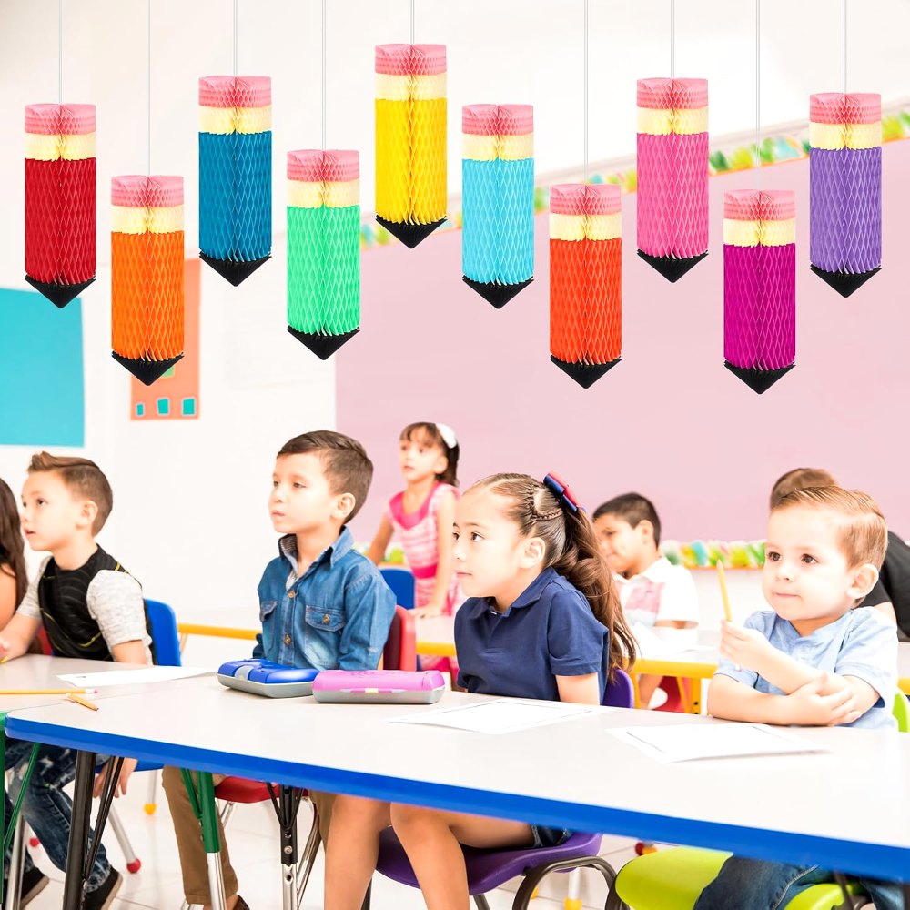 Pencil Hanging Honeycombs Classroom Decor - Back to, view 3