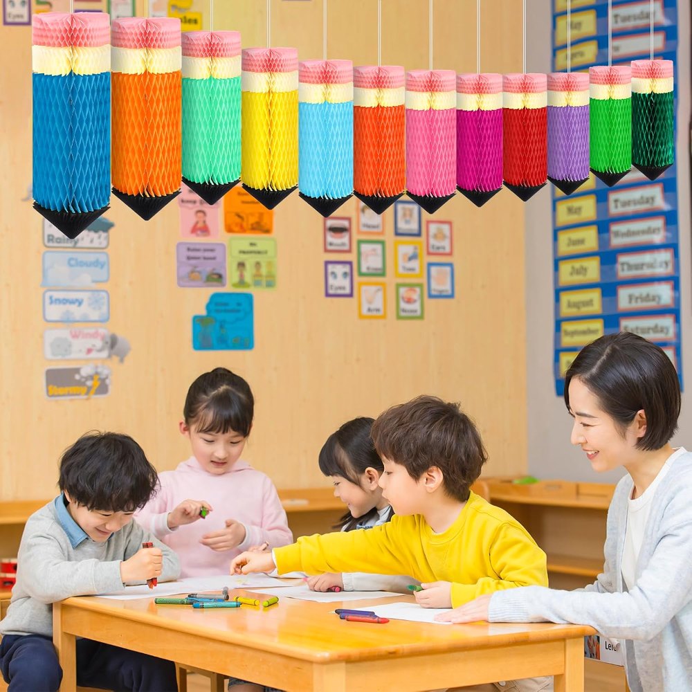 Pencil Hanging Honeycombs Classroom Decor - Back to, view 6