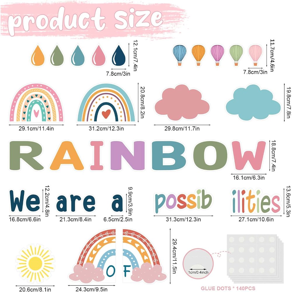 Rainbow Bulletin Board Set Decorations Boho Classroom, view 3