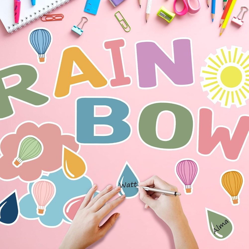 Rainbow Bulletin Board Set Decorations Boho Classroom, view 5
