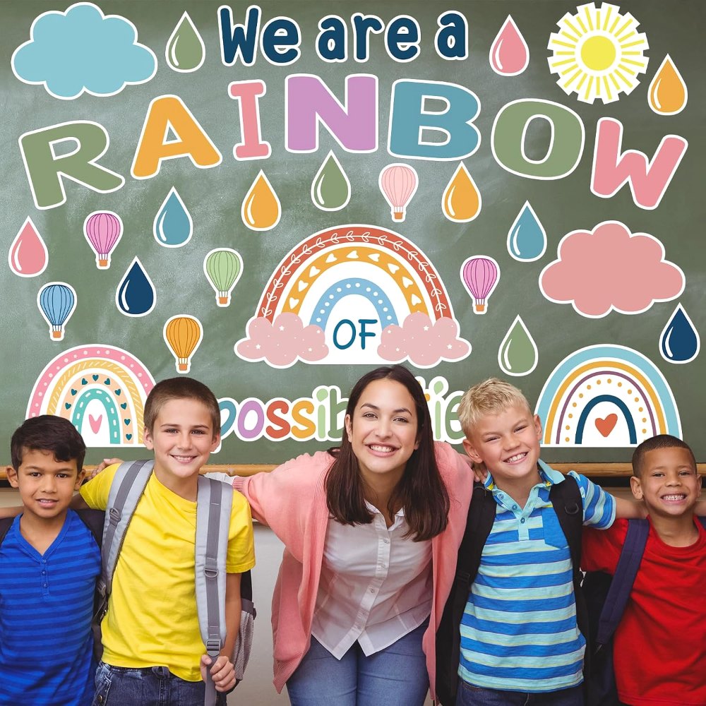 Rainbow Bulletin Board Set Decorations Boho Classroom, view 6