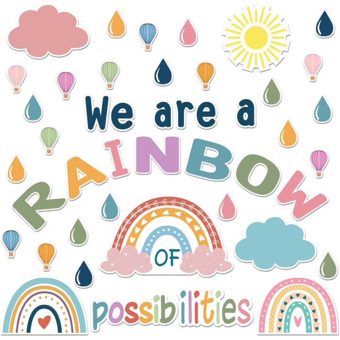 Rainbow Bulletin Board Set Decorations Boho Classroom