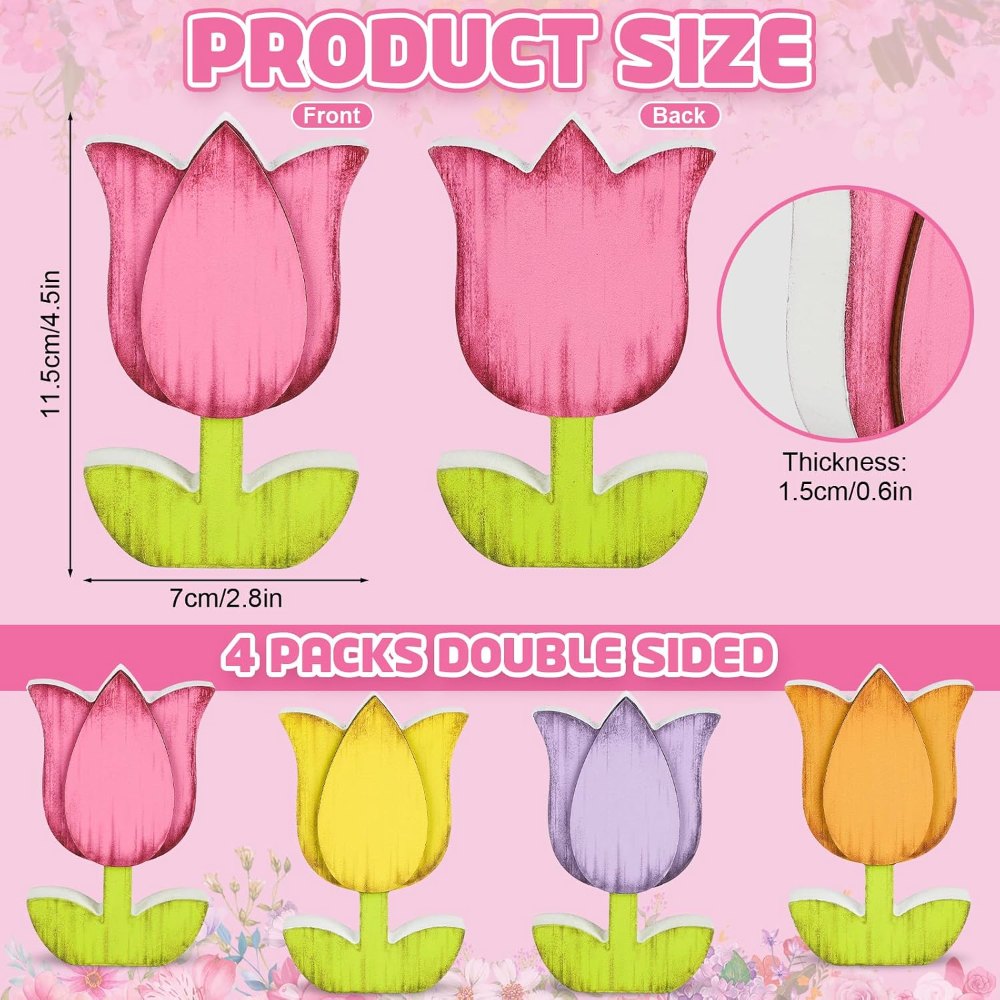 Spring Decorations for Home Tulips Wooden Table Signs, view 2