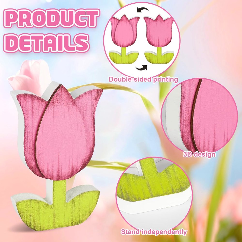 Spring Decorations for Home Tulips Wooden Table Signs, view 3