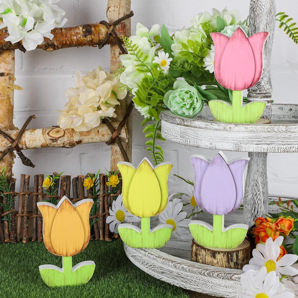 Spring Decorations for Home Tulips Wooden Table Signs, view 4
