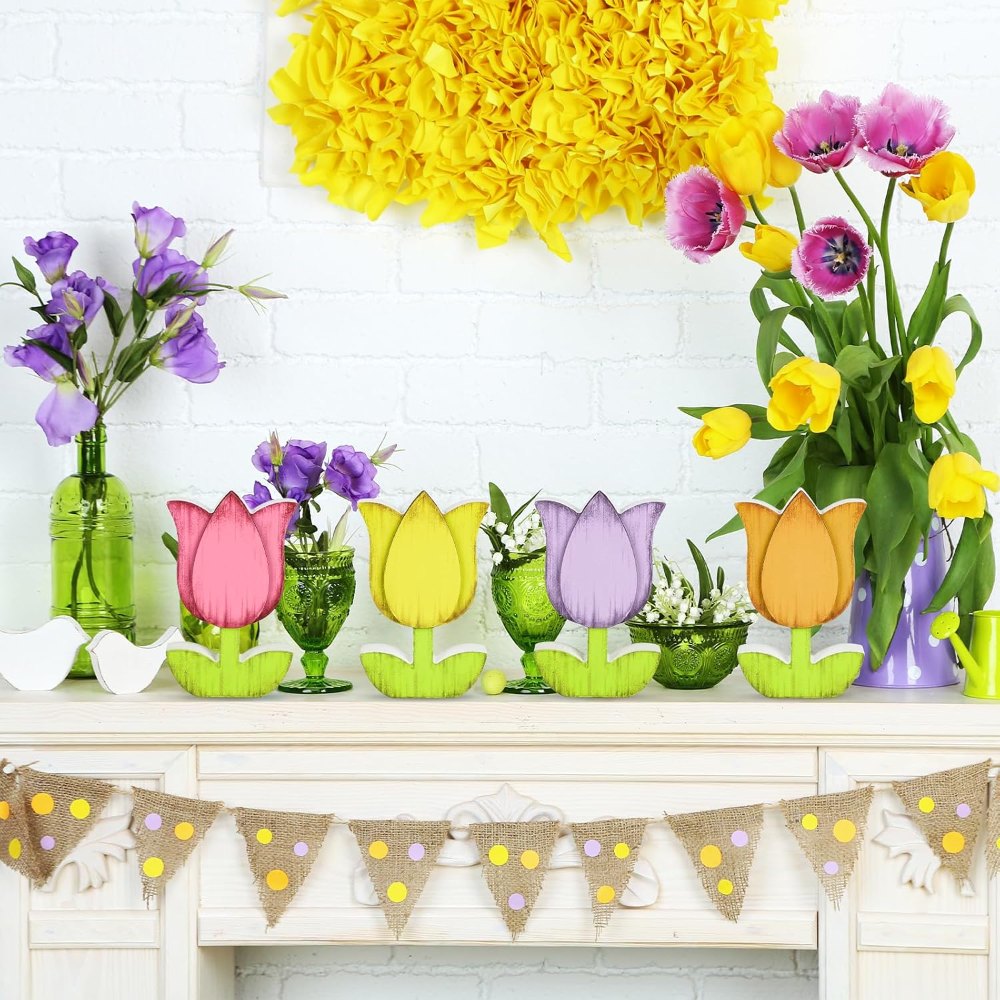 Spring Decorations for Home Tulips Wooden Table Signs, view 5