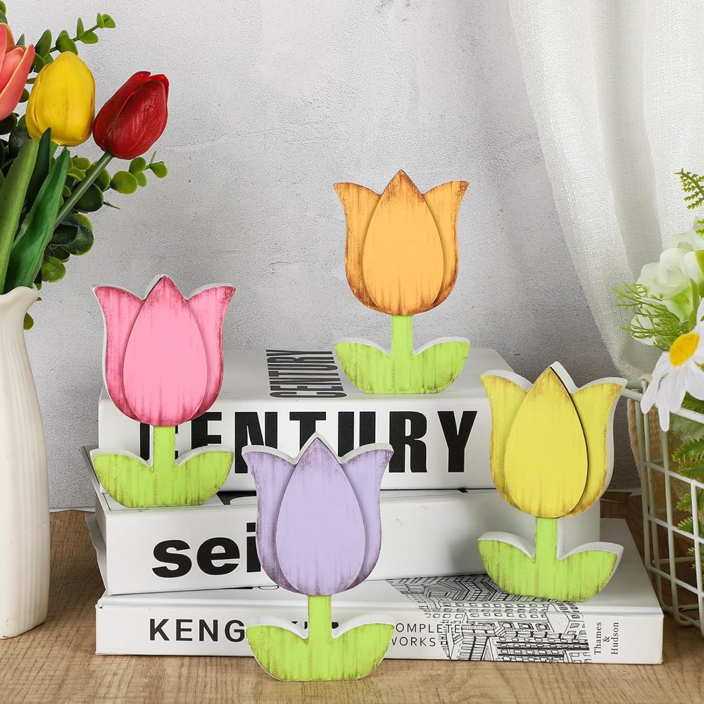 Spring Decorations for Home Tulips Wooden Table Signs, view 6