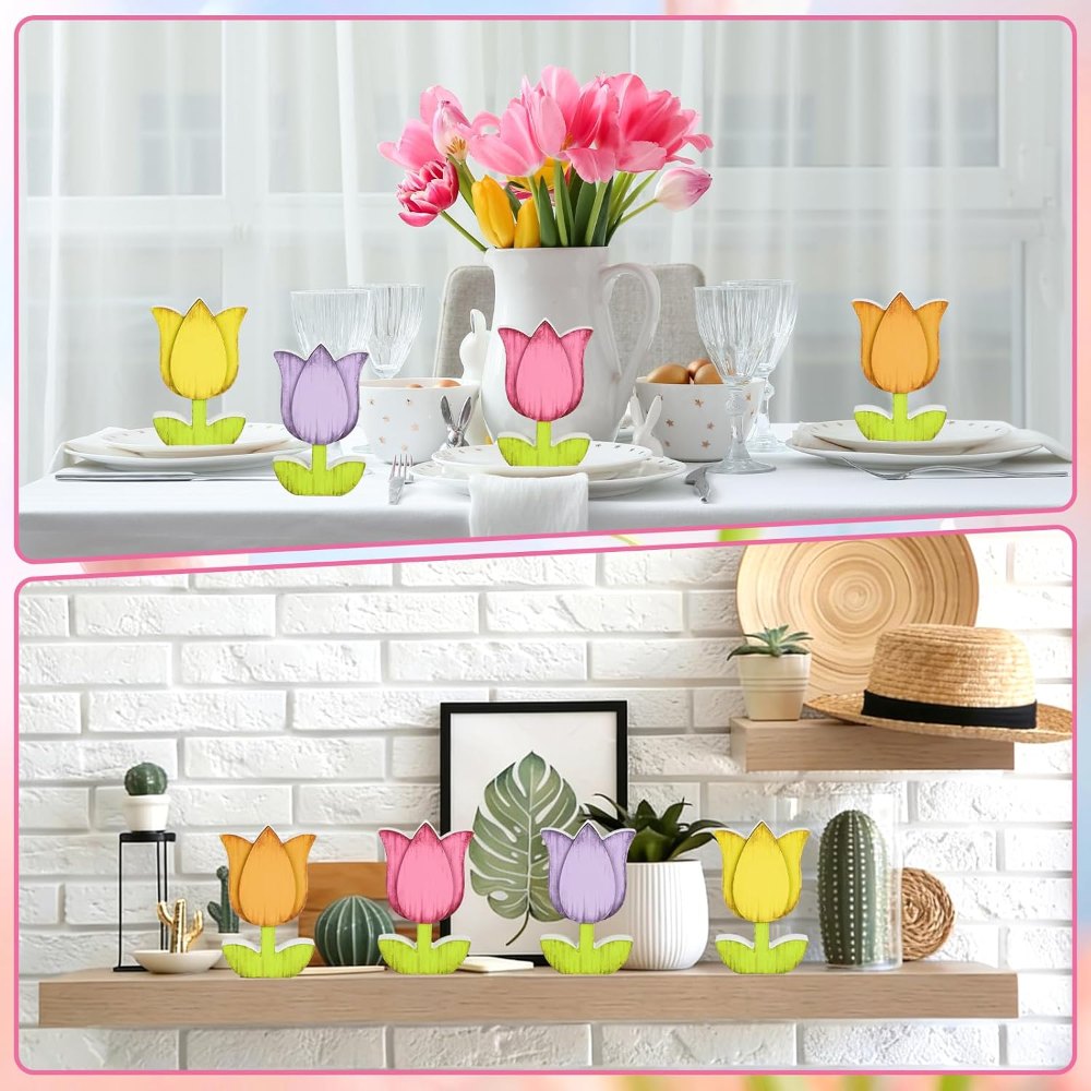 Spring Decorations for Home Tulips Wooden Table Signs, view 7