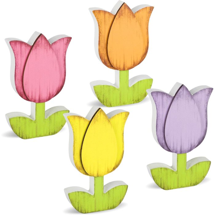 Spring Decorations for Home Tulips Wooden Table Signs