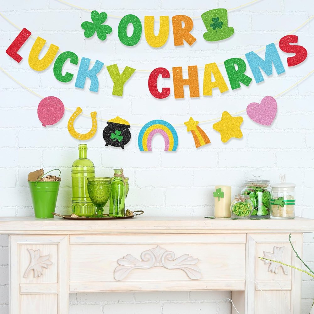 St Patricks Day Banner Glitter Our Lucky Charm Banner, view 3