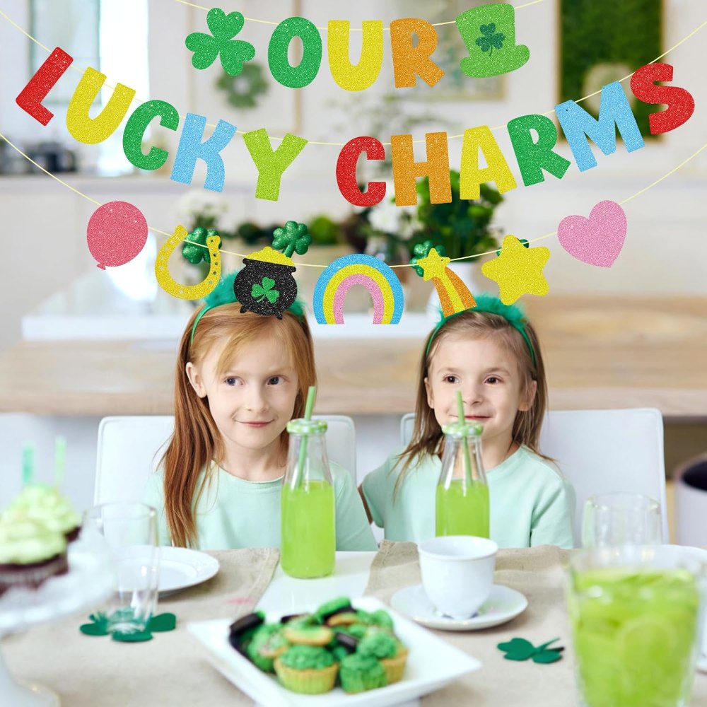 St Patricks Day Banner Glitter Our Lucky Charm Banner, view 5