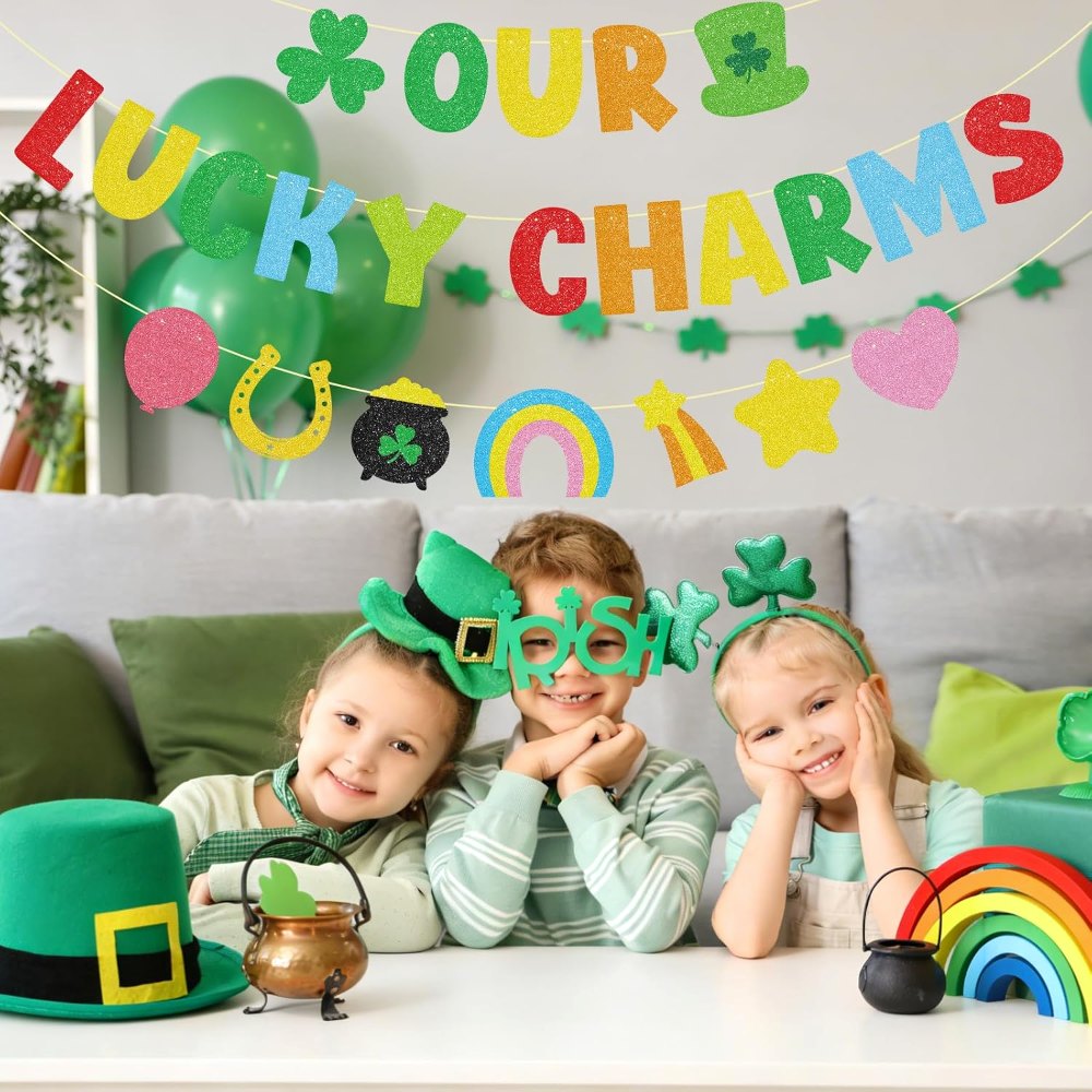 St Patricks Day Banner Glitter Our Lucky Charm Banner, view 6