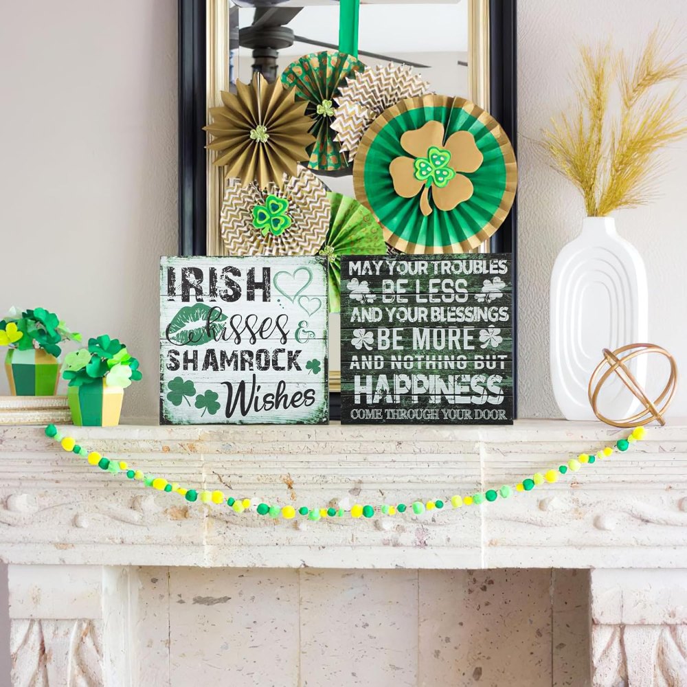 St Patrick's Day Decorations Shamrock Wood Blessing Box, view 2