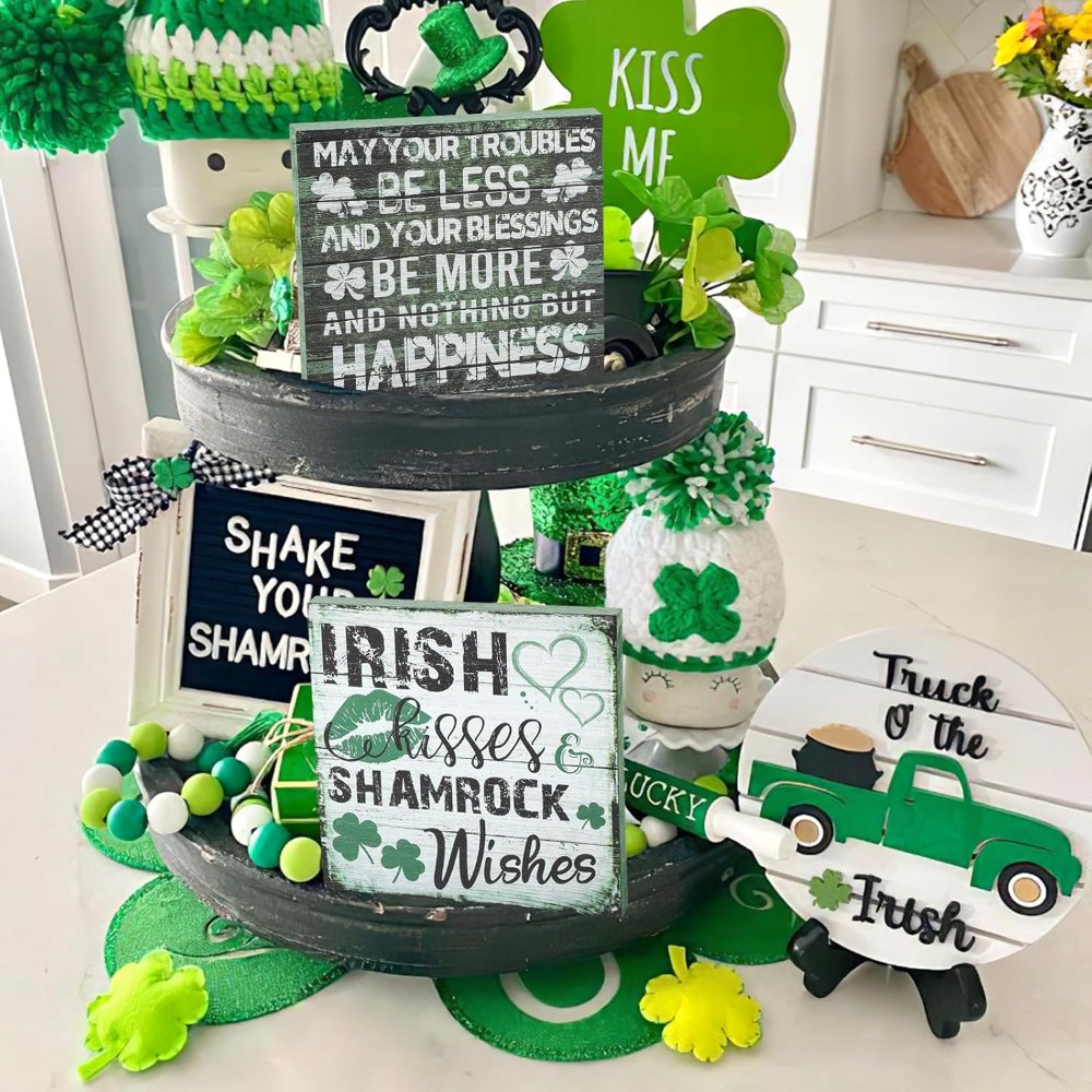 St Patrick's Day Decorations Shamrock Wood Blessing Box, view 4