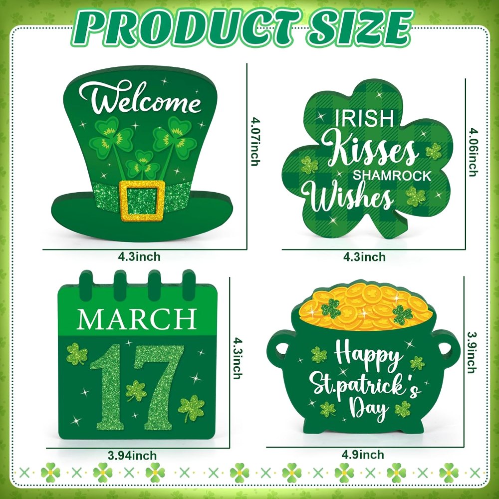 St. Patrick's Day Wooden Table Sign Lucky Shamrocks, view 2
