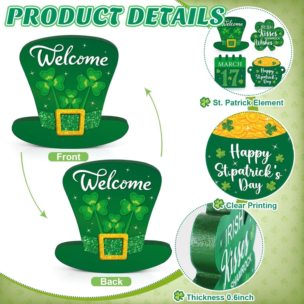St. Patrick's Day Wooden Table Sign Lucky Shamrocks, view 3