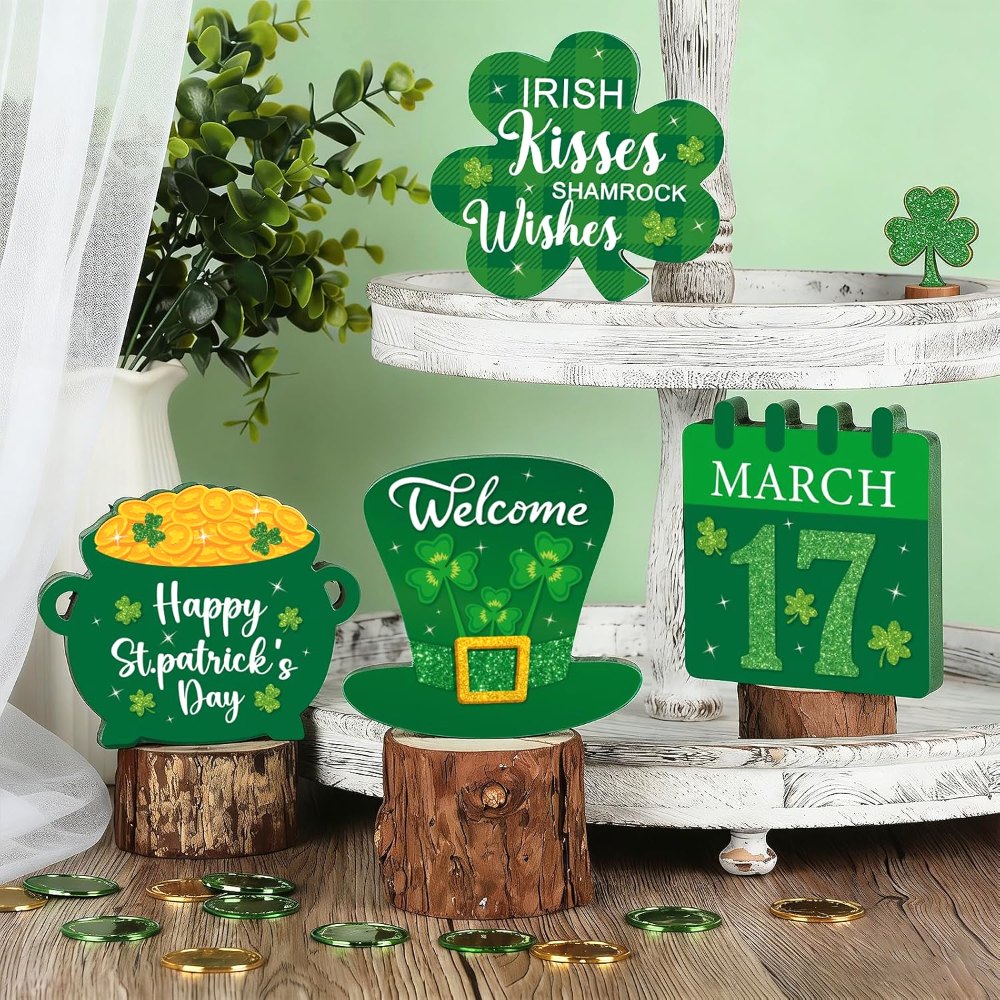 St. Patrick's Day Wooden Table Sign Lucky Shamrocks, view 4