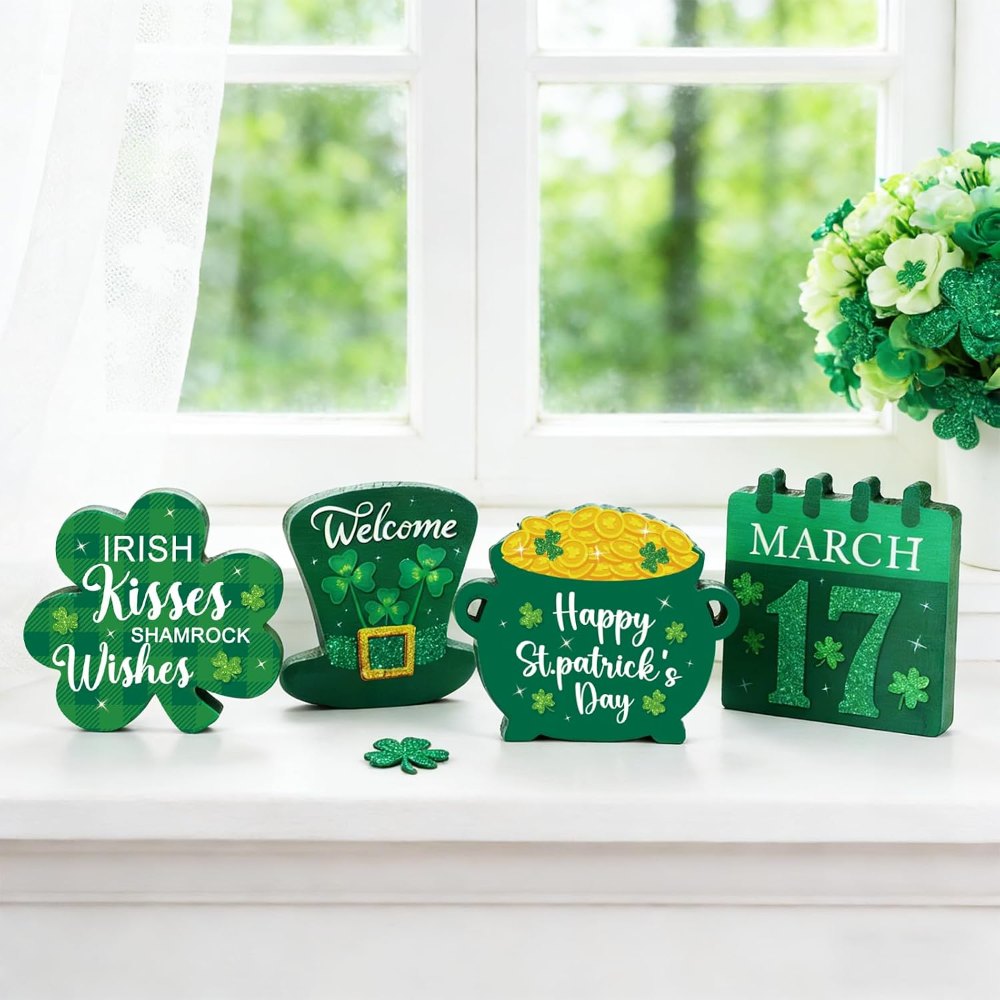 St. Patrick's Day Wooden Table Sign Lucky Shamrocks, view 5