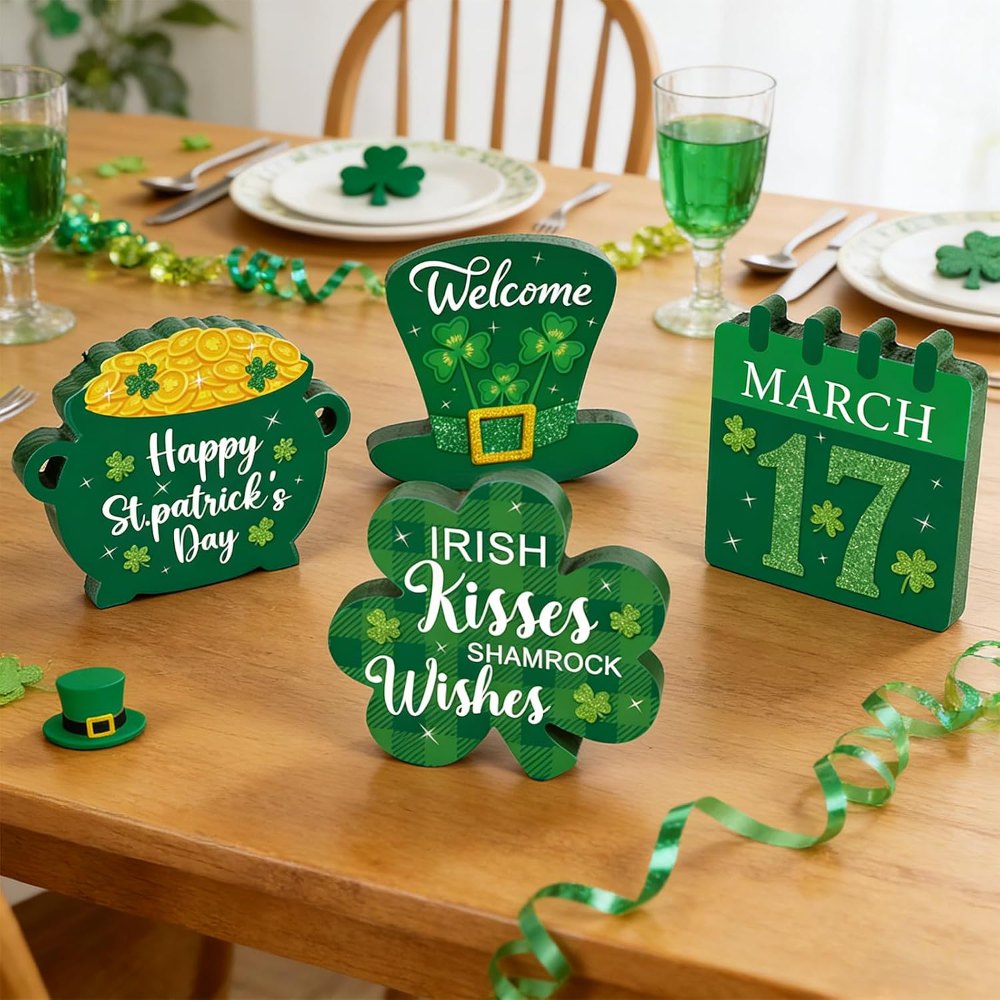St. Patrick's Day Wooden Table Sign Lucky Shamrocks, view 6