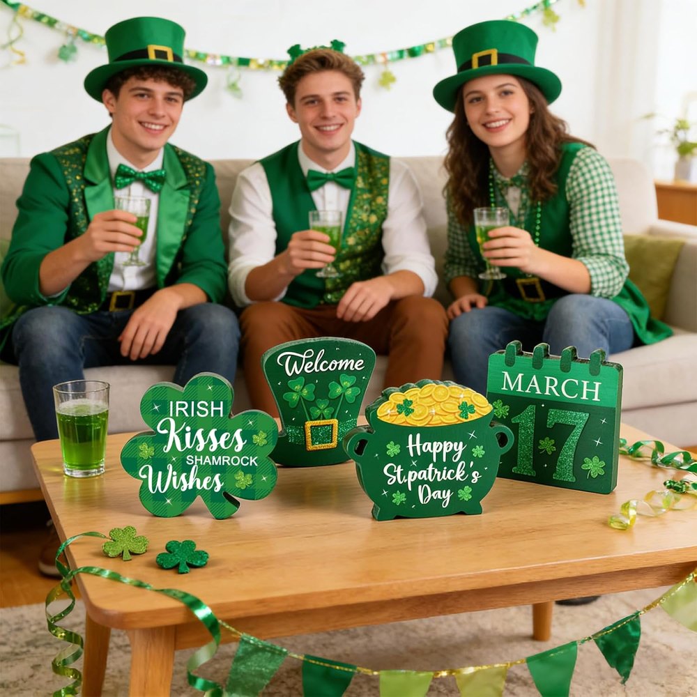 St. Patrick's Day Wooden Table Sign Lucky Shamrocks, view 7