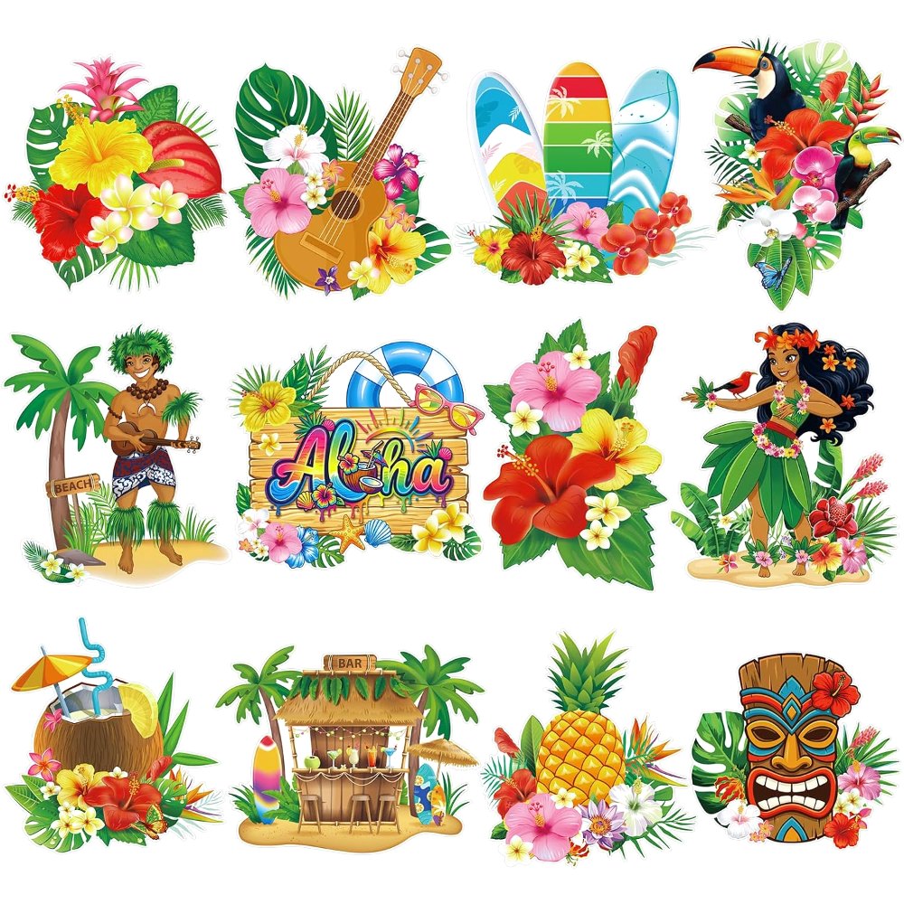 Summer Hawaiian Luau Party Decorations Cutouts Set
