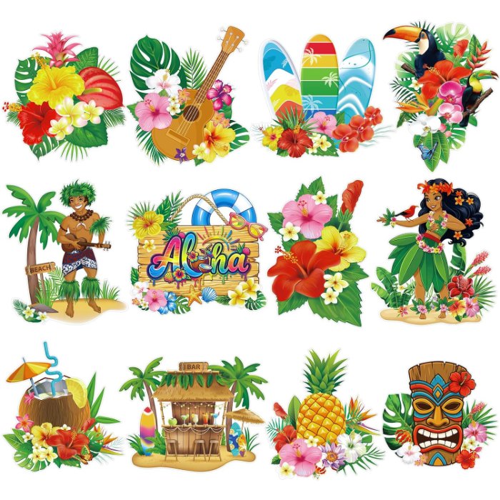 Summer Hawaiian Luau Party Decorations Cutouts Set