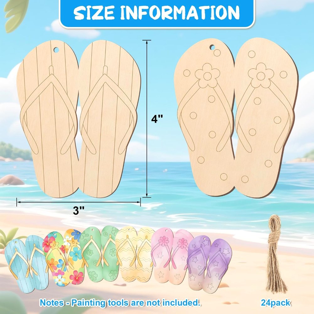 Summer Slippers Wood Crafts to Paint Set of 24, view 2