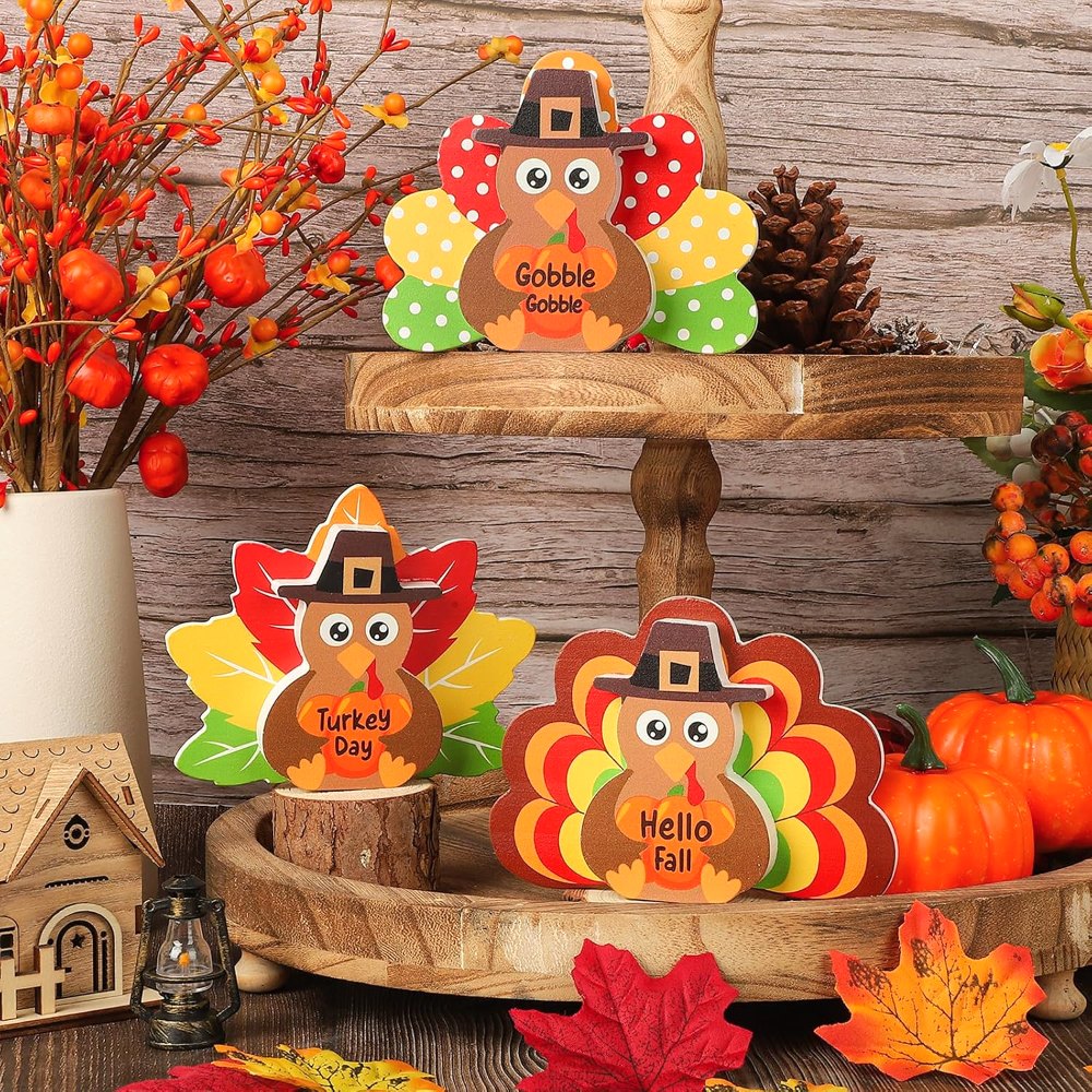 Thanksgiving Decorations for Home Turkey Wooden Block, view 5