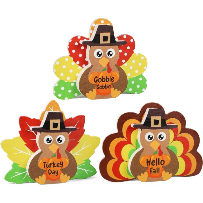 Thanksgiving Decorations for Home Turkey Wooden Block