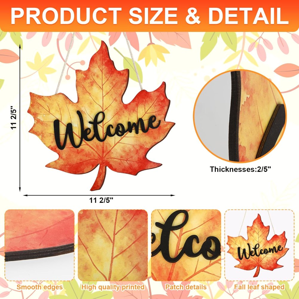 Vintage Fall Leaf Door Decorations Welcome Sign, view 2