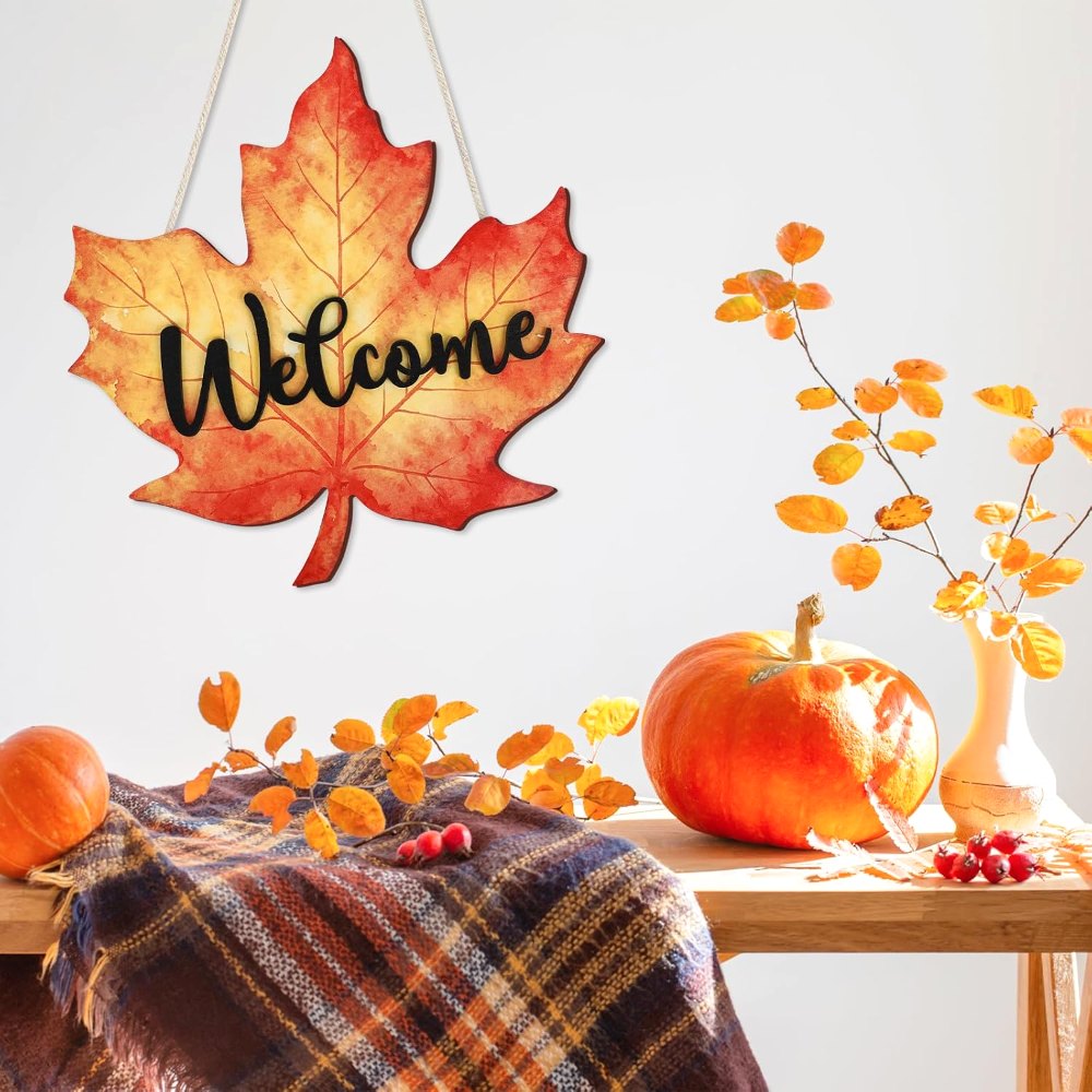 Vintage Fall Leaf Door Decorations Welcome Sign, view 4