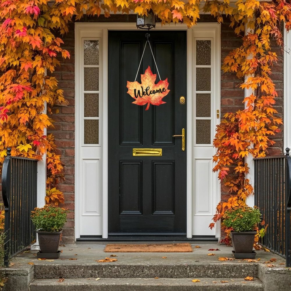 Vintage Fall Leaf Door Decorations Welcome Sign, view 5