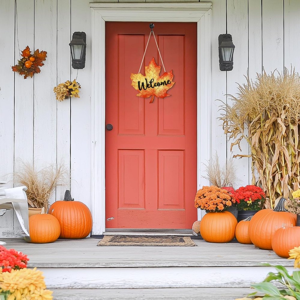 Vintage Fall Leaf Door Decorations Welcome Sign, view 6