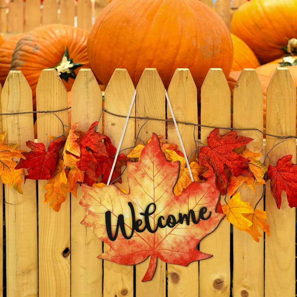 Vintage Fall Leaf Door Decorations Welcome Sign, view 7