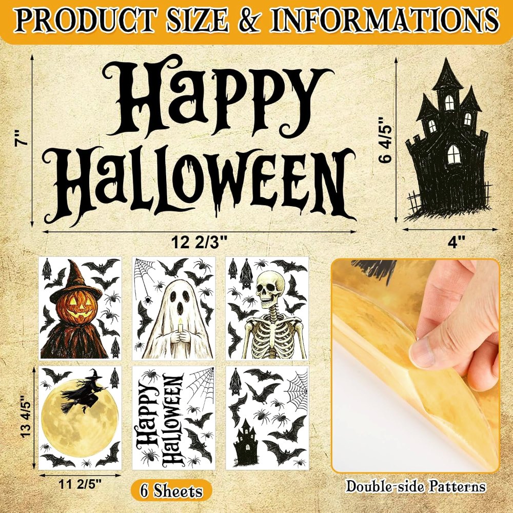 Vintage Halloween Window Clings 6 Sheets, view 2