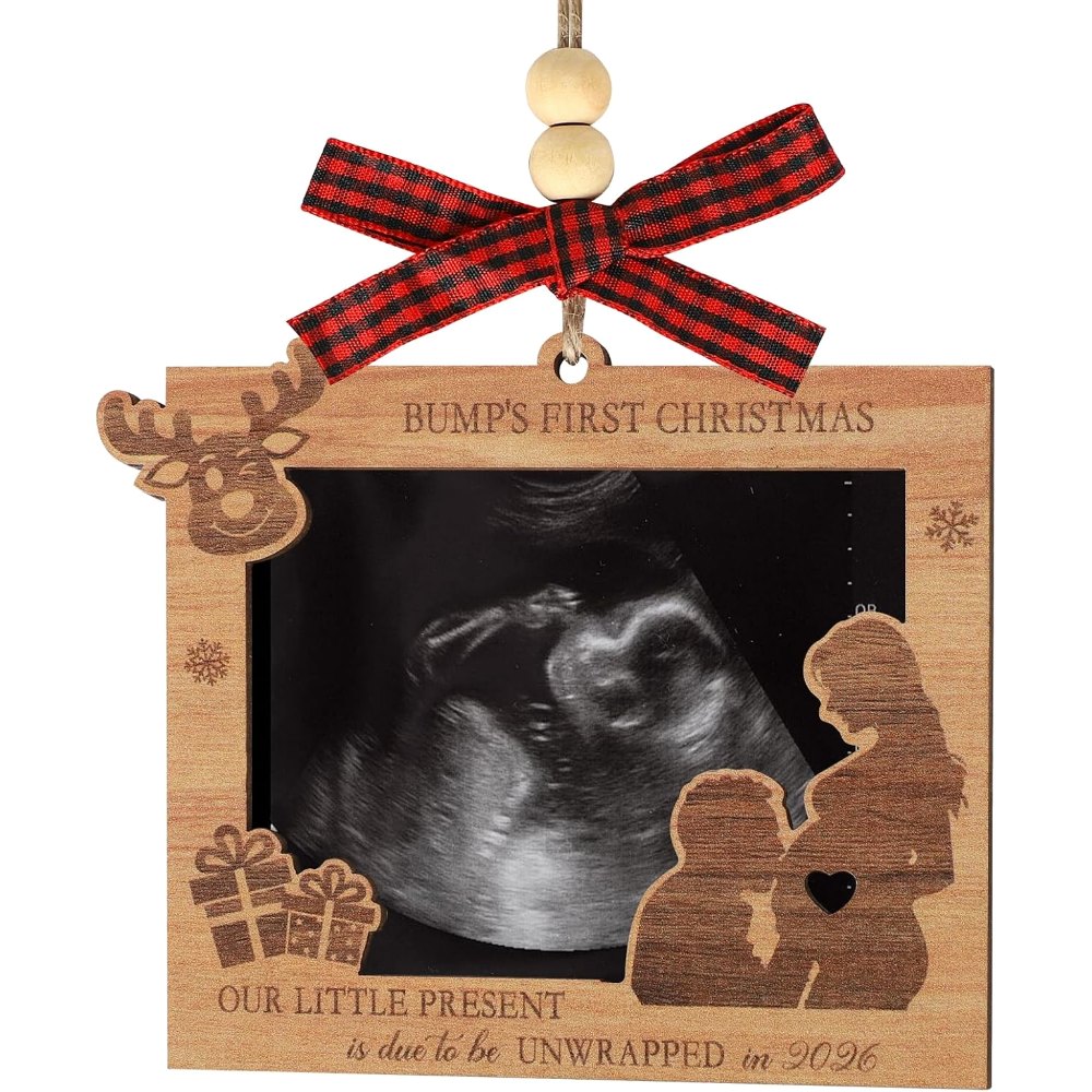 Wood Bump's First Christmas Picture Frame Pregnant Baby